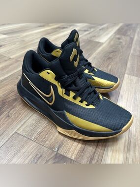 Nike Precision 6 Black Metallic Gold DD9535-005 Shoes, Size 10